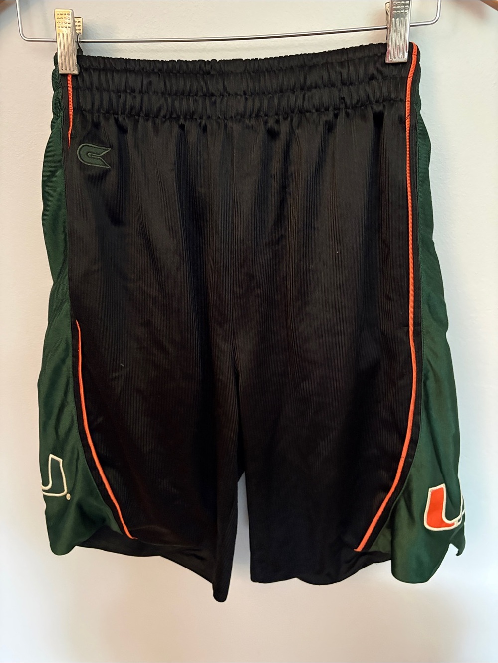 Colosseum Black Athletic Shorts with Green Panels & Orange Piping